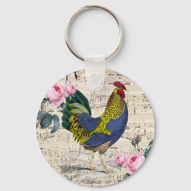 Shabby Chic Rooster Keychain (Front)