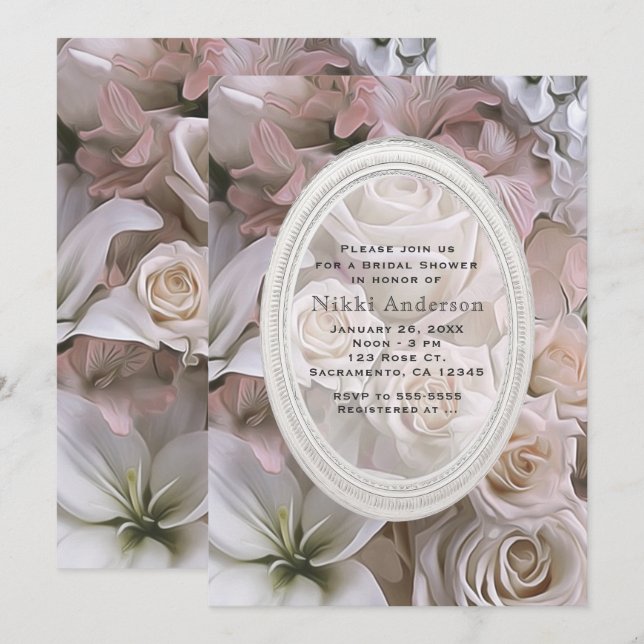 Shabby Chic Rose Floral Invitations de douche nupt (Devant / Derrière)