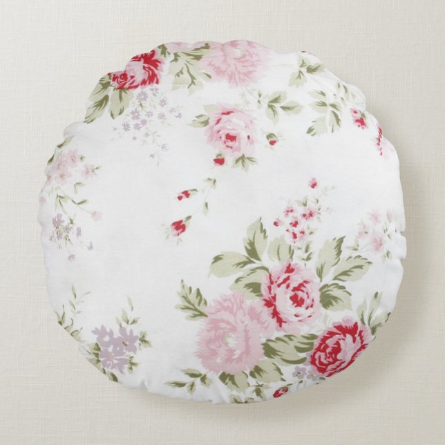 Shabby Chic Rose Floral Round Pillow (Front)