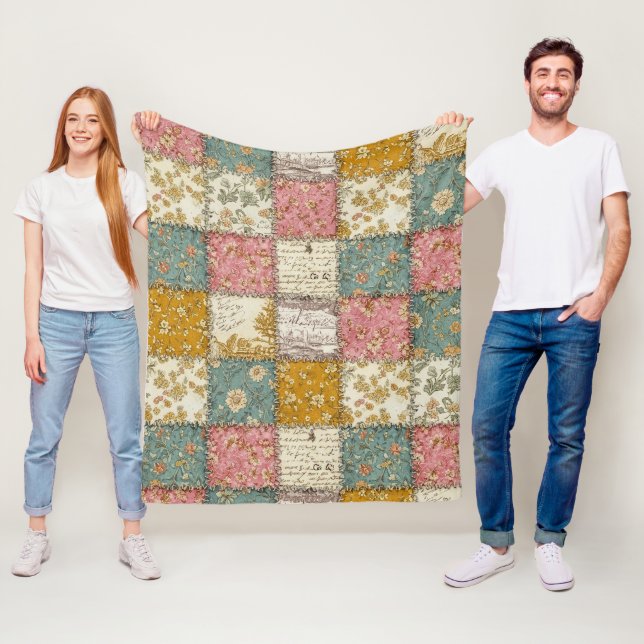 Shabby Chic Rose Quilt Pattern Fleece Blanket (In Situ)