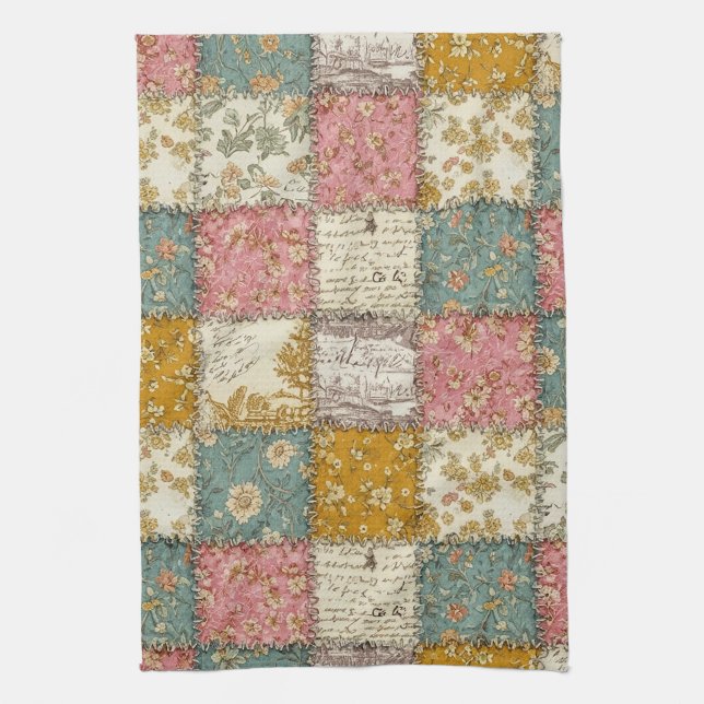 Shabby Chic Rose Quilt Pattern Kitchen Towel (Vertical)