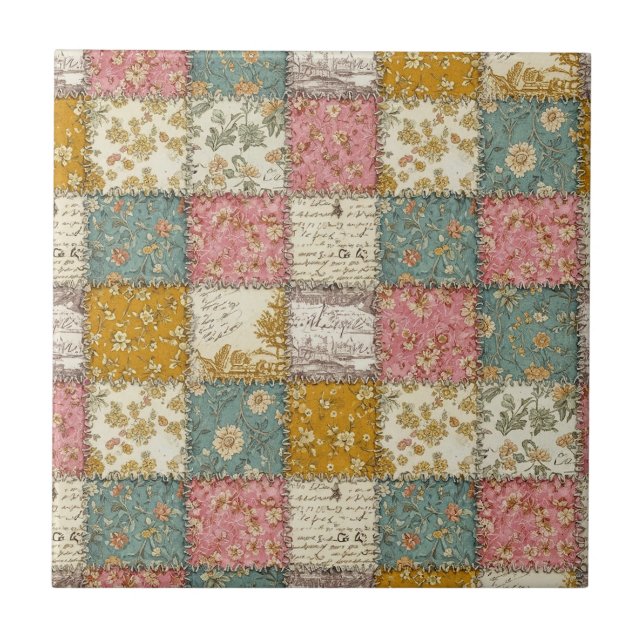 Shabby Chic Rose Quilt Pattern Tile (Front)