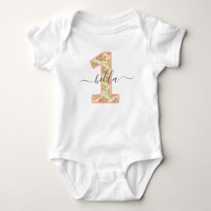 Shabby Chic Roses & Custom Name 1st Birthday Party Baby Bodysuit