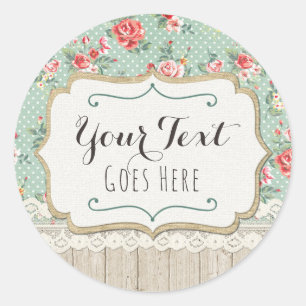 Shabby Chic Roses, Lace & Burlap Vintage Boutique Classic Round Sticker