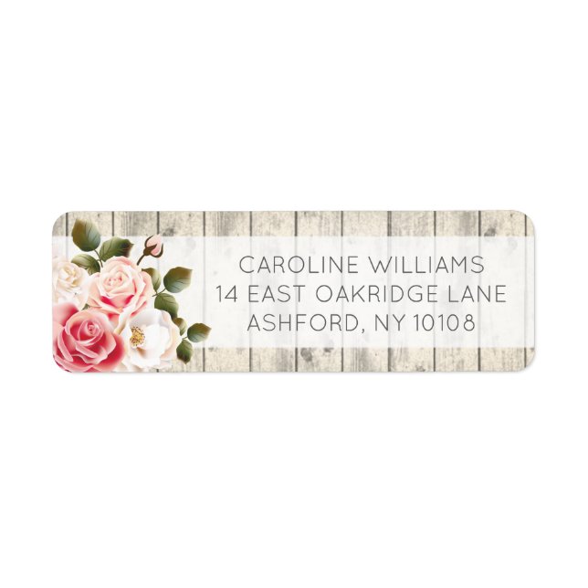 Shabby Chic Roses Rustic Wood Adresse de retour La (Devant)