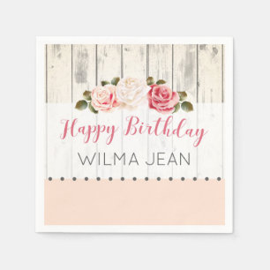 Shabby Chic Roses Rustic Wood Custom Birthday Napkin