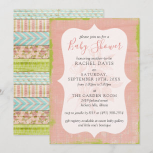 Shabby Chic Roses Rustic Wood Floral Baby Shower Invitation