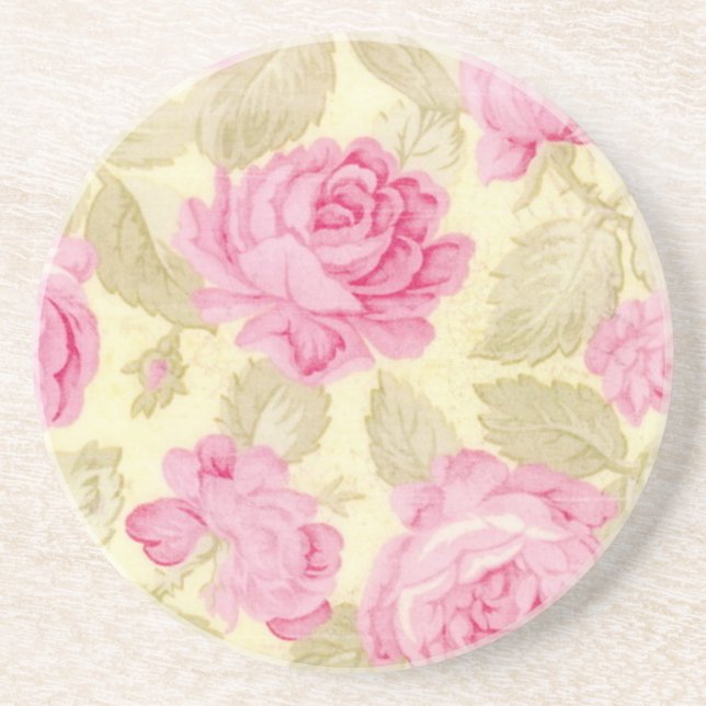 Shabby Chic Roses Sandstone Coasters (Front)