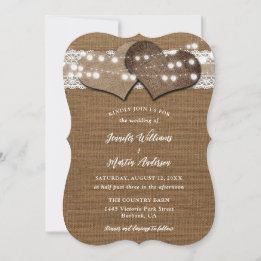 Shabby Chic Rustic Country Burlap Lace Wedding Invitation