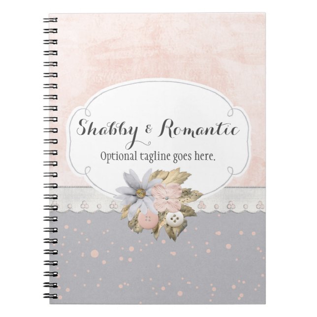 Shabby Chic Rustic Floral Sewing Buttons Boutique Notebook (Front)