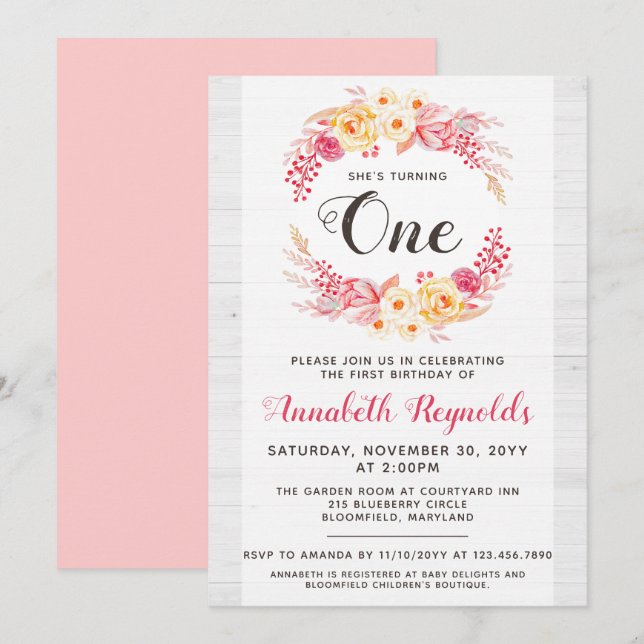 Shabby Chic Rustic One First Birthday Invitation (Front/Back)
