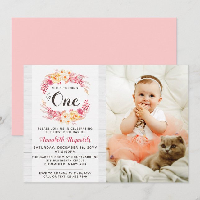 Shabby Chic Rustic Une première invitation anniver (Devant / Derrière)