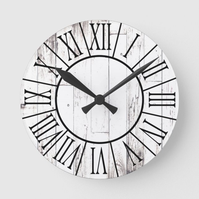 Shabby Chic Rustic White Wood Country Farmhouse Round Clock (Front)