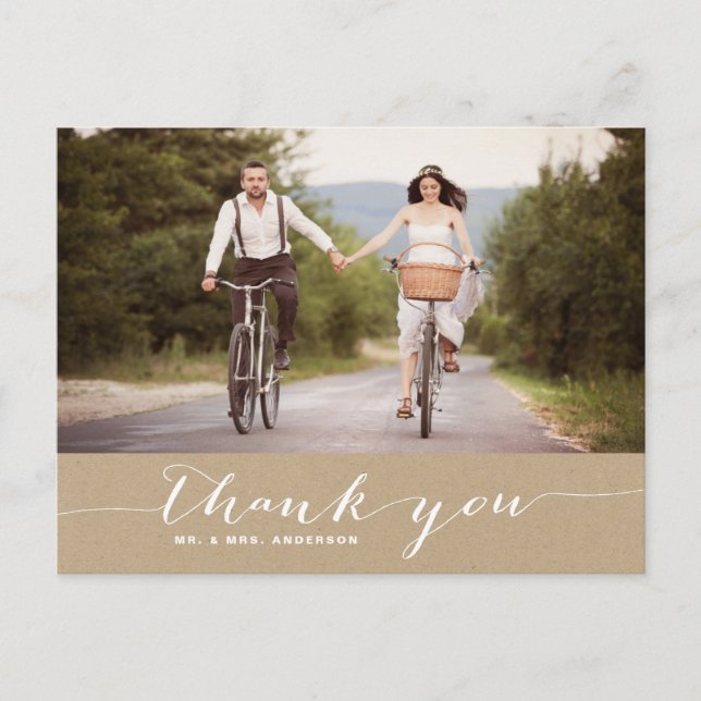 Shabby Chic Script Wedding Thank You Postcard (Front)