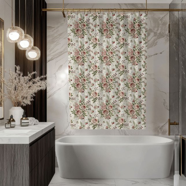 Shabby Chic Shower Curtain Soft Pastel Flowers (Shabby Chic Shower Curtain Soft Pastel Flowers)