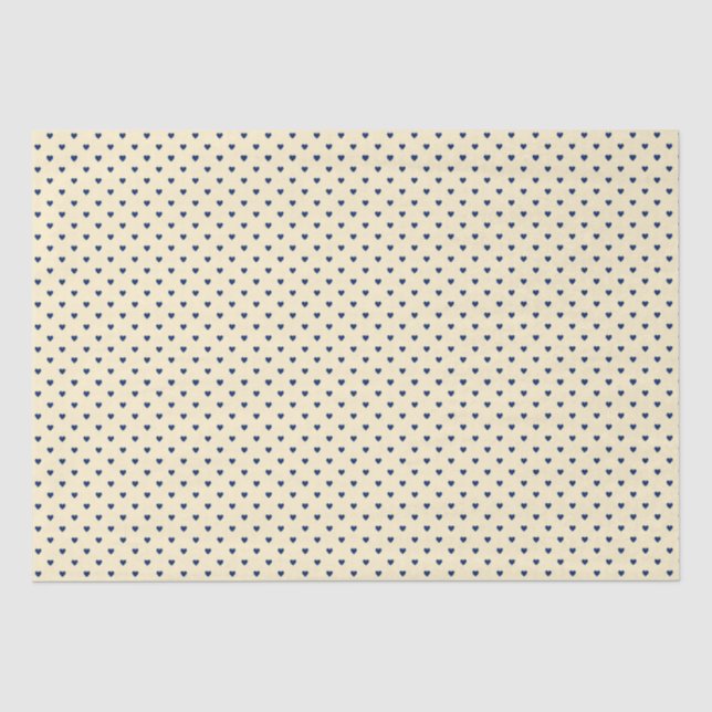 Shabby Chic Simple Navy Blue Hearts over Cream  Tissue Paper (Front)