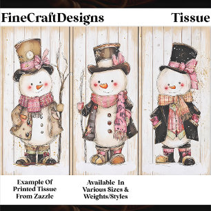 Shabby Chic Snowman Trio Wood Panel FG1 Decoupage Tissue Paper