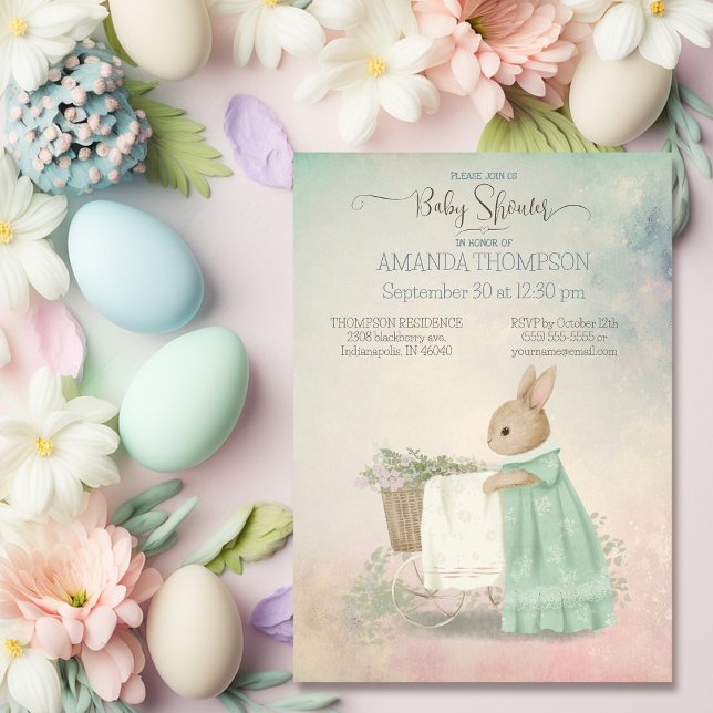 Shabby Chic Spring Baby shower de lapin Invitation (Créateur téléchargé)
