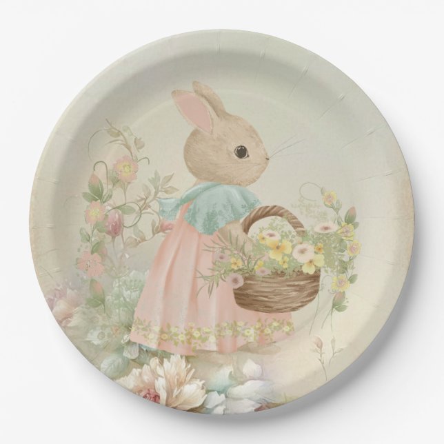 Shabby Chic Spring Rabbit Paper Plate (Front)
