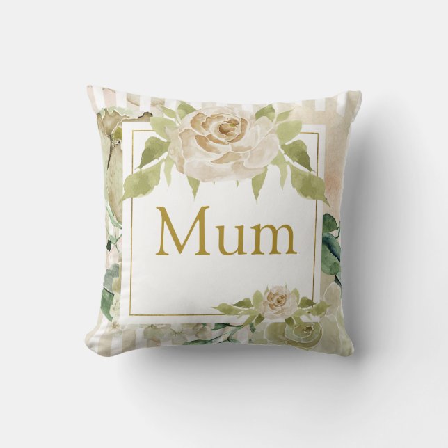 Shabby chic striped rose Mum personalized Throw Pillow (Front)