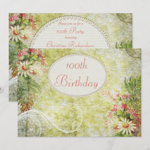 Shabby Chic Sweet 100th Birthday & Wildflowers Invitation