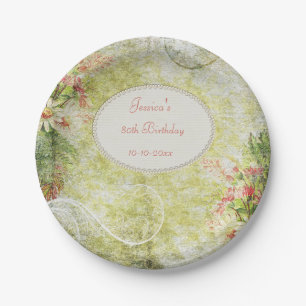 Shabby Chic Sweet 80th Birthday & Wildflowers Paper Plate