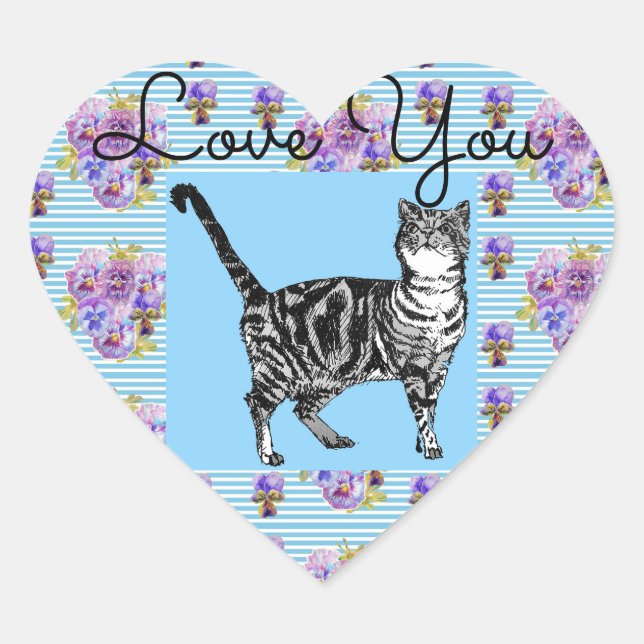 Shabby Chic Tabby Cat Love Heart Envelope Sticker (Front)