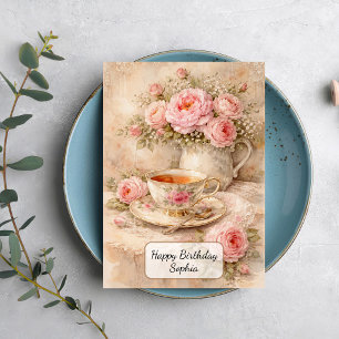 Shabby Chic Tea Cup with Roses Card