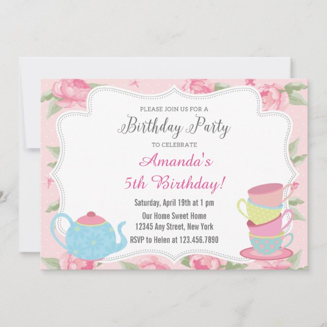 Shabby Chic Tea Party Anniversaire Invitation (Devant)