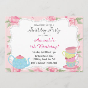 Shabby Chic Tea Party Birthday Invitation