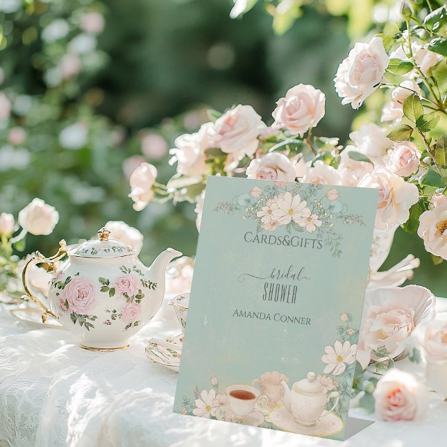 Shabby chic Tea Party Bridal Shower Card&Gift Pedestal Sign (Creator Uploaded)