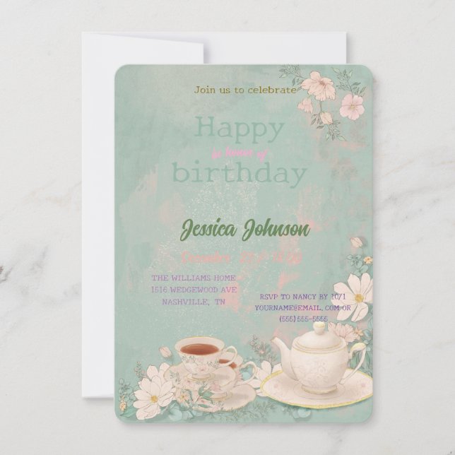 Shabby Chic Tea Party Invitation (Front)