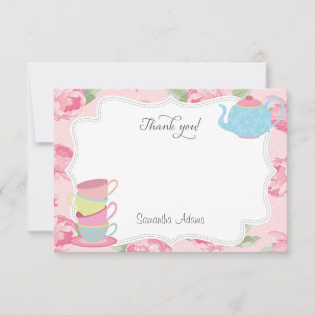 Shabby Chic Tea Party Thank You Card (Front)