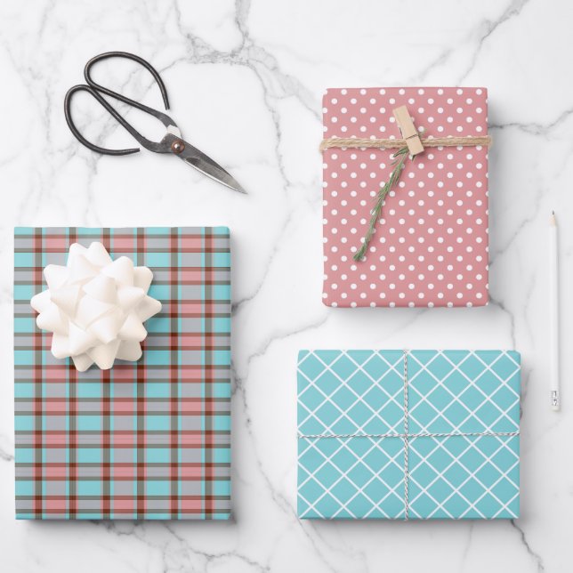 Shabby Chic Teal Blue Rose Blush Pink Stripes Wrapping Paper Sheet (Front)