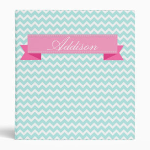 Shabby Chic Teal Chevron Monogram Name Binder