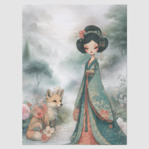 Shabby Chic Teal Floral Geisha Craft  Tissue Paper