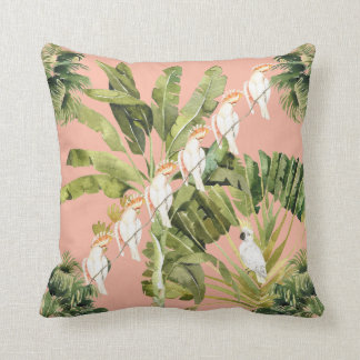 Shabby Chic Tropical Peach Fern Green Throw Pillow
