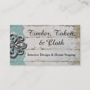 Shabby Chic Turquoise & White Wood Business Cards