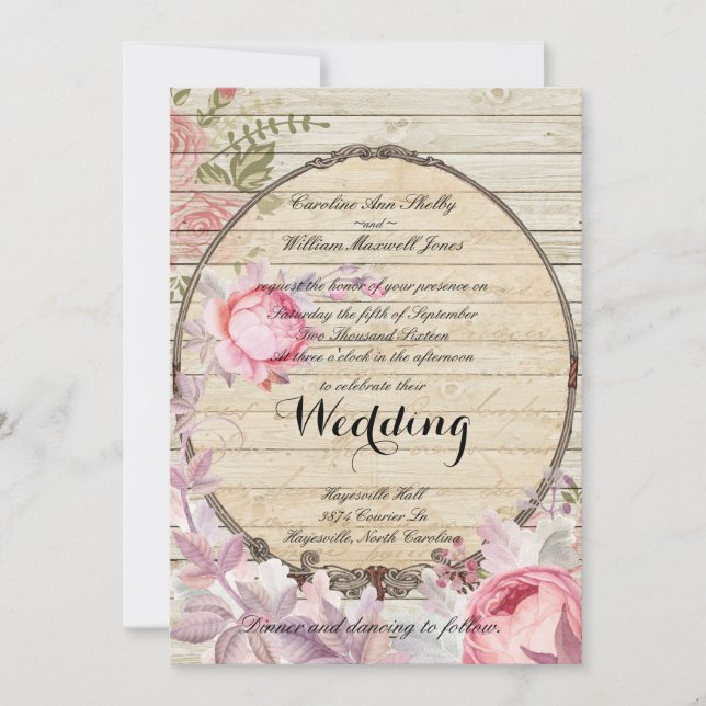 Shabby Chic Victorian Flower Wedding Invitation (Front)