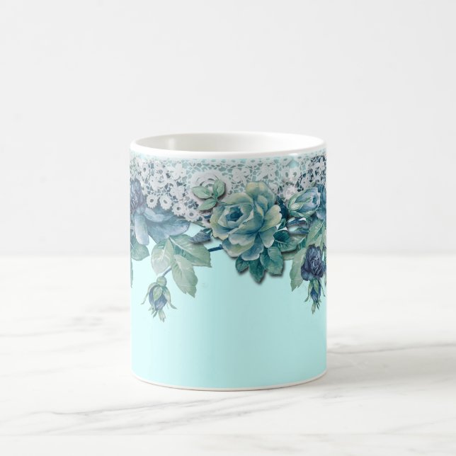 Shabby Chic Vintage Blue Rose Coffee Mug (Center)