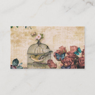 Shabby chic,vintage collage,birds,butterflies,flor referral card