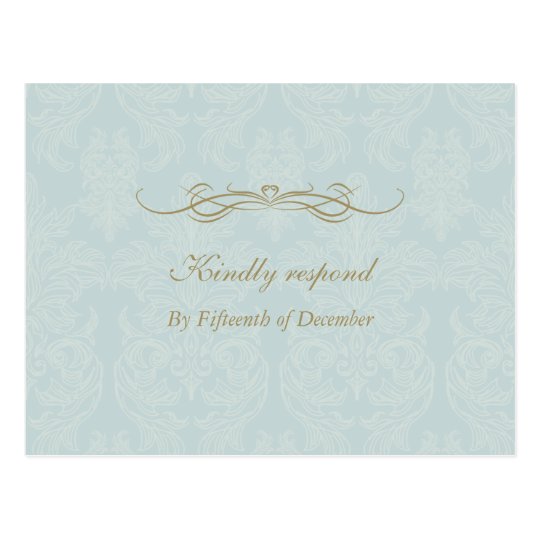 Shabby Chic Vintage Damask Pattern Wedding RSVP Postcard