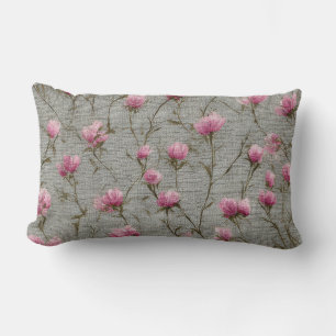 Shabby Chic Vintage Floral Pattern Pink Rose Buds Lumbar Pillow