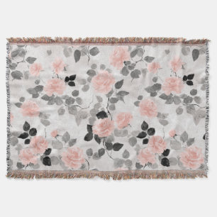 Shabby Chic Vintage Floral Pink Roses Elegant Throw Blanket