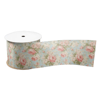 Shabby Chic Vintage Floral Victorian Pink Roses Satin Ribbon