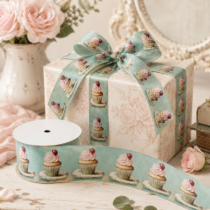 Shabby Chic Vintage French Country Pink Cupcake Satin Ribbon