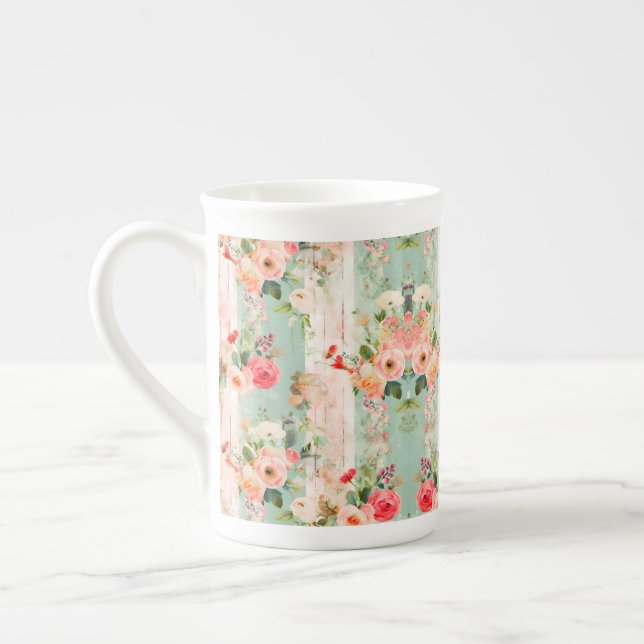 Shabby Chic Vintage Illustration  Bone China Mug (Left)