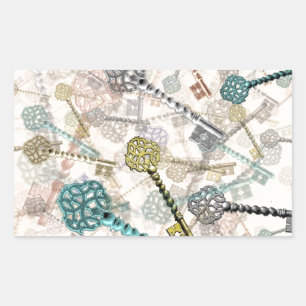 Shabby chic vintage keys print, subtle, pale shade sticker