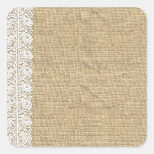 Shabby Chic Vintage Lace & Rustic Natural Burlap Square Sticker