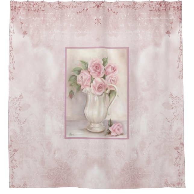 Shabby Chic Vintage Pink Roses in Vase (Front)